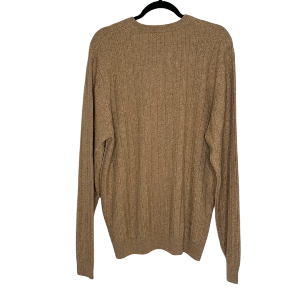 John W Nordstrom Camel Cashmere Sweater Preppy Crew Neck Herringbone Knit XL - Picture 2 of 9